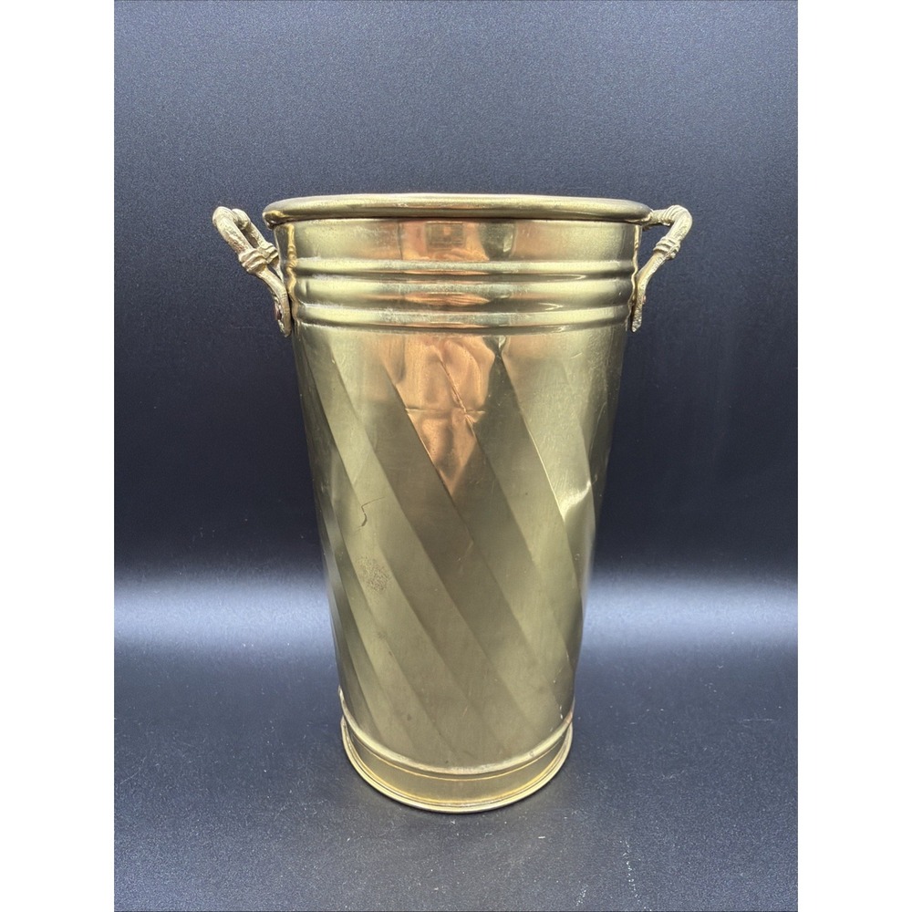 Vintage Brass Bucket French Flower Market Vase 7.5" Tall